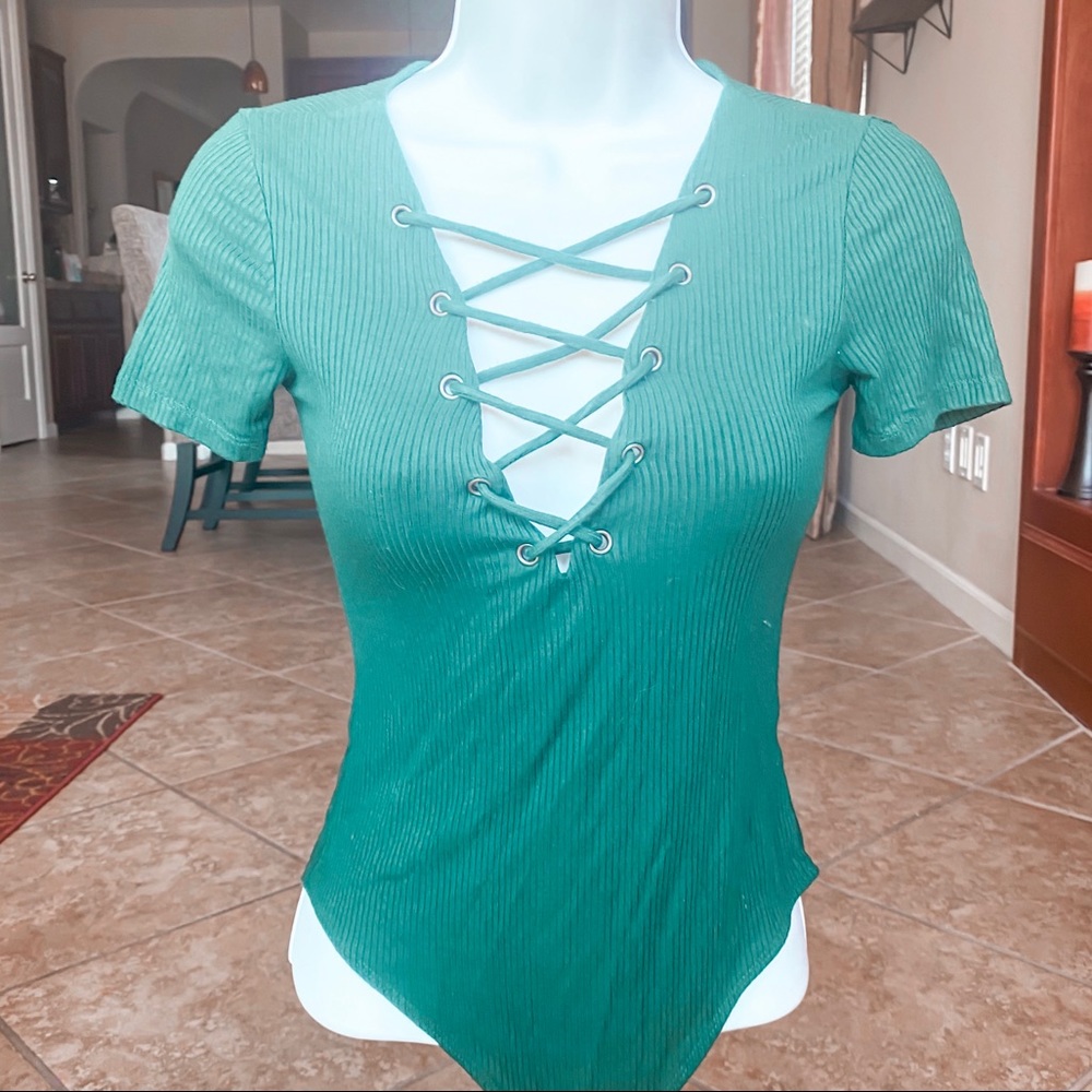 forest green drawstring bodysuit top